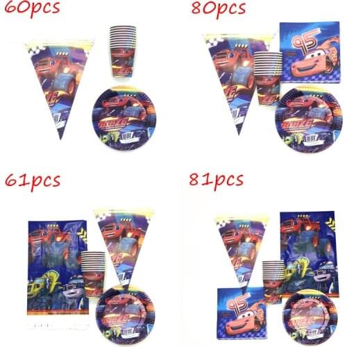 81 pcs Blaze And The Monster Machines Birthday Party Decorations Supplies Kids Baby Shower Tableware Cup Plate Flag Tablecloth