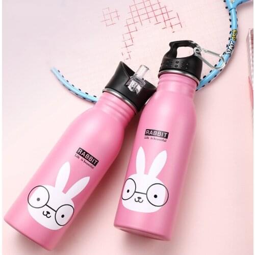 American 304 Stainless Steel Single Layer Childrens Straw Water Cup Portable Cartoon Sports Bottle