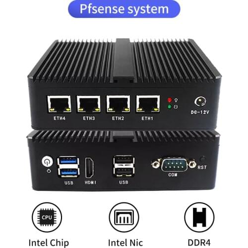 Fanless Soft Router Intel Gemini Lake Celeron J4105 J4125 Quad Core Mini PC with DDR4 HDMI 4 Gigabit LAN pfSense OPNsense AES-NI