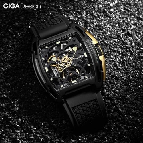 CIGA Design Watch Z Series Exploration Mechanical Wristwatch Sapphhire Crystal Glass Stainless Steel Case Silicone Strap