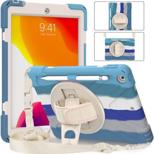 Case for iPad 10.2 Silicone Case with Shoulder Strap and Pencil Slot for iPad 8th 7th Generation Shockproof Cover+Pen