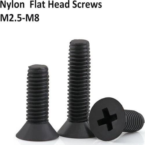 Black Rubber/Plastic/Nylon Phillips Flat Head Screws Countersunk Screw/Bolt M2 M2.5 M3 M4 M5 M6 M8 Length 5mm-40mm