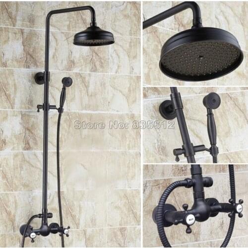 Black Oil Rubbed Bronze Bathroom Wall Mounted Round Rainfall Shower Faucet Set with Handheld Shower Mixer Tap Wrs497