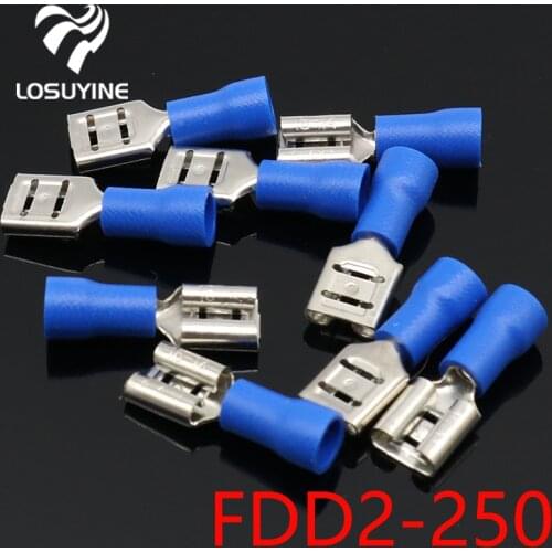 FDD2-250 Female Insulated Electrical Crimp Terminal for 1.5-2.5mm2 Connectors Cable Wire Connector 100PCS/Pack FDD2.5-250 FDD