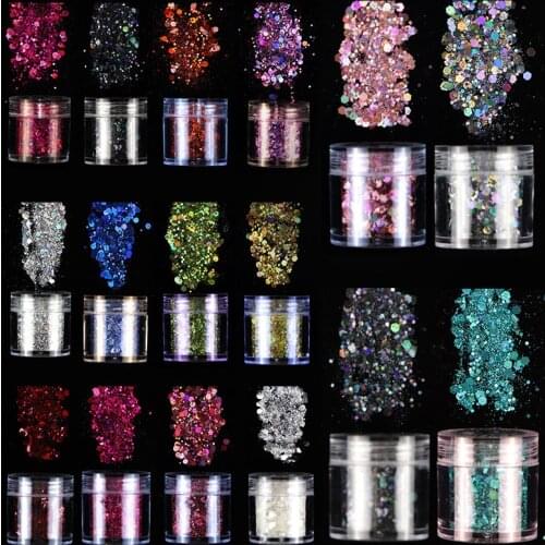 Holographic Mixed Hexagon Shape Chunky Nail Glitter Silver Sequins Laser Sparkly Flakes Slices Manicure Nails Art Decoration