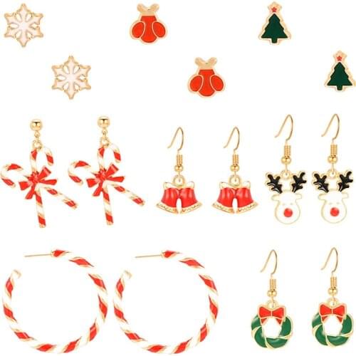 Korean Fashion Christmas Earrings Set Wholesale Elk Hanging Womens Earrings Big Hoops Geometry Jewelry Earring Accessories 2020