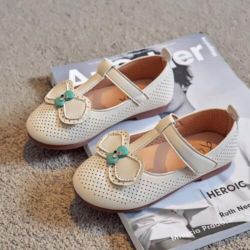 Little Girls Leather Shoes Princess Sweet Kids Flats Children T-strap with Bowtie Toddlers 21-30 for Wedding Party Spring Summer