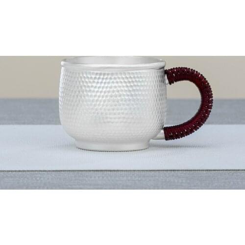 Sterling Silver Water Cup 999 Handmade Hammer Home Office Tea Mug Cup Coffee Silver Tea Cup Water Cup