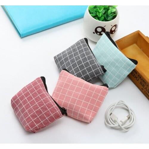 Mini Coin Purse Canvas Multi Purpose Lattice Pattern Card Holder Kids Money Bag Korean Style Women Wallets 1Pcs