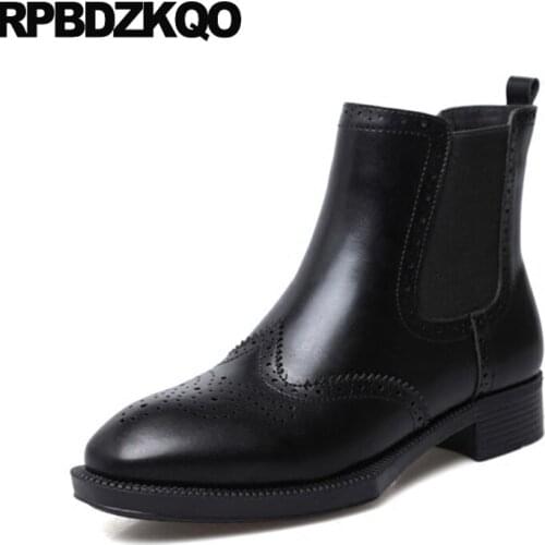 Fashion Brogue Fall Warm Ankle Booties Waterproof Winter Boots Women Shoes Platform Black Slip On 2017 Ladies Short New Chinese