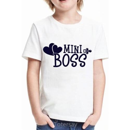 Vogue Kids Clothes Mini Boss T Shirt for Boys Graphic ABCD Letter Print T Shirts Camisetas Summer Fashion White T-shirt