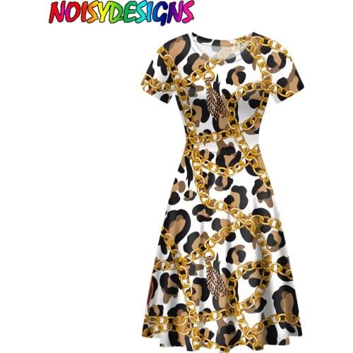 NOISYDESIGNS Summer Clothes For Women Euporean Style Womenn Dress Golden Chain Leopard Prints Dress Women Elegant Dropshipping