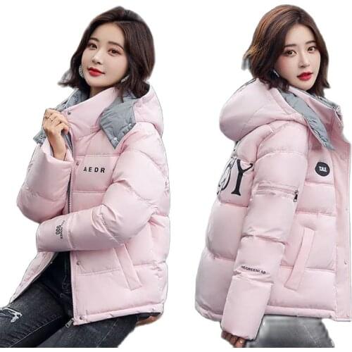 Winter 2021 New Slim Ladies Cotton-padded Jacket Letter Printed Hooded Women Cotton Clothes Short Womens Clothing Outerwear