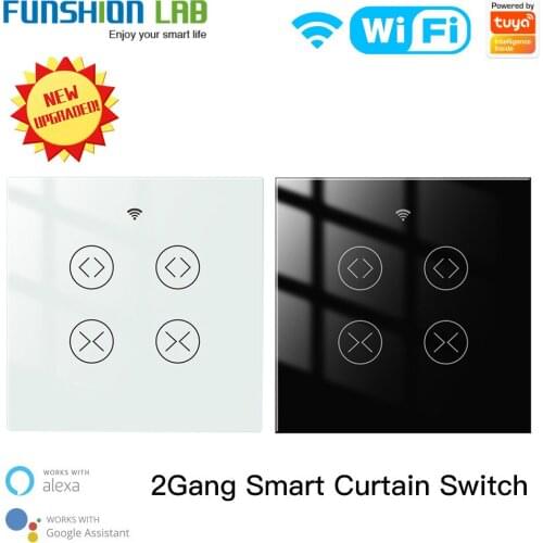 FUNSHION WiFi Smart Life Tuya 2 Gang Double Curtain Blind Switch for Roller Shutter Electric Motor With Google Home Alexa Voice