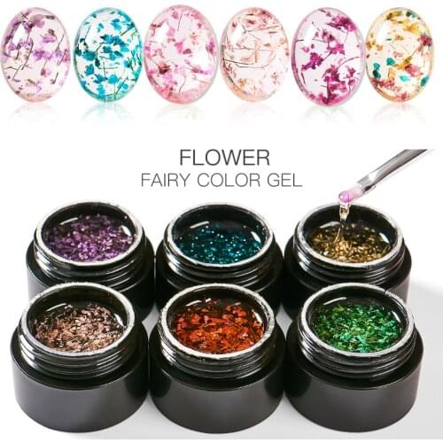 MEET ACROSS 5ml Dried Flowers Gel Nail Polish Natural Flower Gel Colorful Soak Off UV Painting Nail Art Gel Varnish