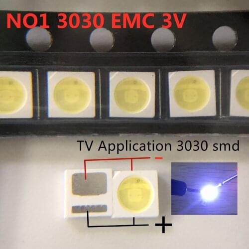 100pcs EVERLIGHT LED 3030 lamp beads 1W LCD TV Backlight Lamp beads 3V cool white With Zener Pressure