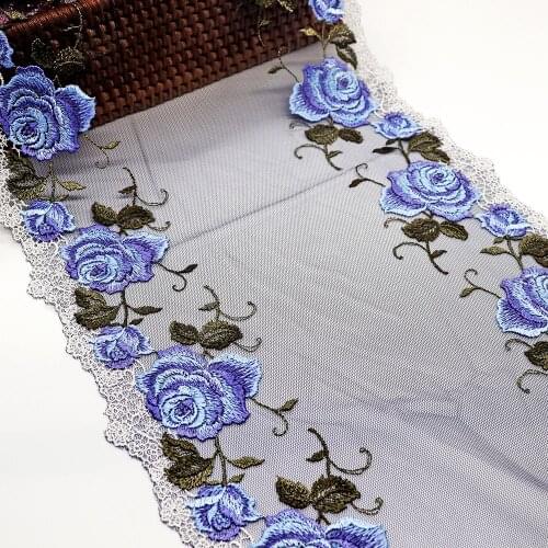 1 Meter 27.5CM Wide Blue Purple Mirror Floral Embroidered Lace Trim Mesh Fabric For Lingerie Underwear Bra Dress Sewing Handmade