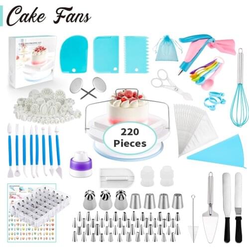 Cake fans 220pcs Decorating Nozzle Set Cake Tools DIY Icing Piping Cream Reusable Kit Baking Tools Cake Decoration Kitchen