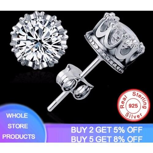 Have Certificate Original 925 Solid Silver 8MM Round 2 Carat Cubic Zirconia Stud Earrings For Men Women Handmade Fine Jewelry