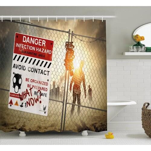 Zombie Shower Curtain Dead Man Walking Dark Danger Scary Scene Fiction Halloween Infection Waterproof Curtains Home Decor