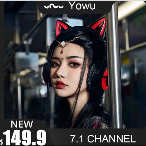 Yowu 2020 NEW cute 3D cat earphones wireless APP control RGB lights with HD Micphone cat casco girl headsets Gift for girlfriend