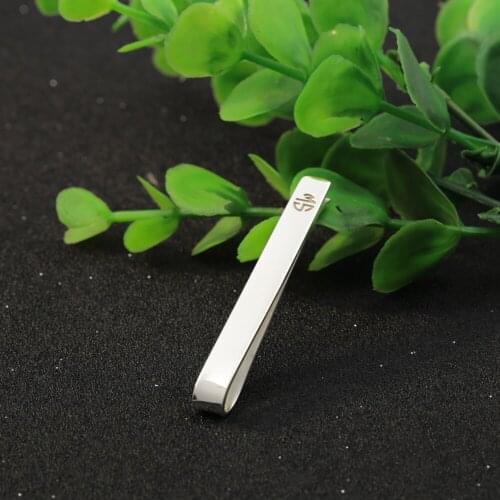 Two Letters Stamped Monogram Silver Tie Clip Men Keepsake Clothes Assesories Anniversary Gift