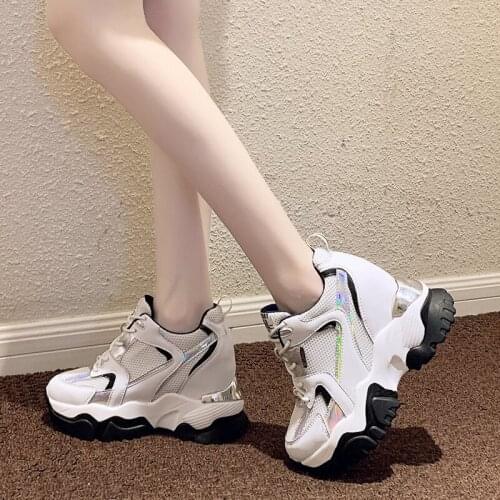 Luxury Brand Women Autumn 2020 Hidden Wedges Casual Shoes Chunky Platform White Sneakers Woman Height Increasing Vulcanize Shoes