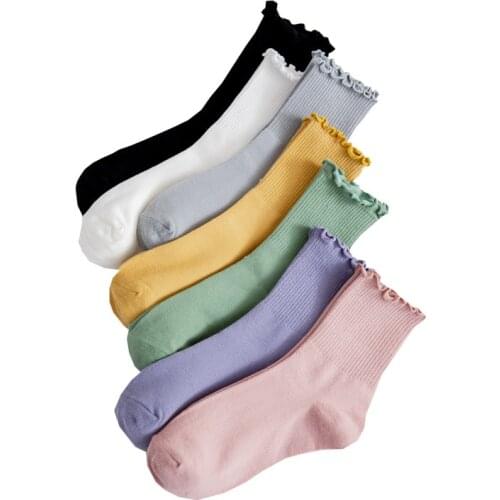 Womens Fashion Cute Ruffles Soft Socks Girls Socks Solid Color Socks Korean Style Kawaii Lovely Frilled Socks