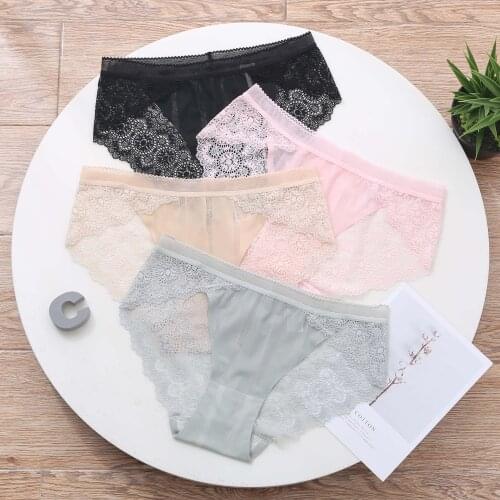 Summer New Sexy Mesh Women 's Mid-Waist Panties Lace Edge Large Size Ice Silk Seamless Breifs