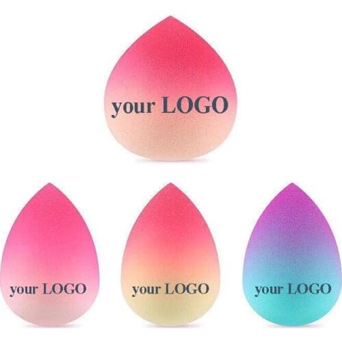 50pcs Custom LOGO Makeup Sponge Gradient Color Water Drop Foundation Concealer Sponge Powder Cosmetic Puff Make Up Blender