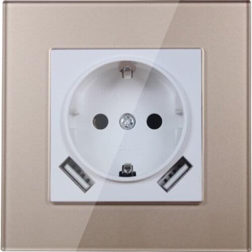 2019 new USB Wall Socket Free shipping Double USB Port 5V 2A Usb Gold color acrylic patch frame high quality usb outlet FDG-03