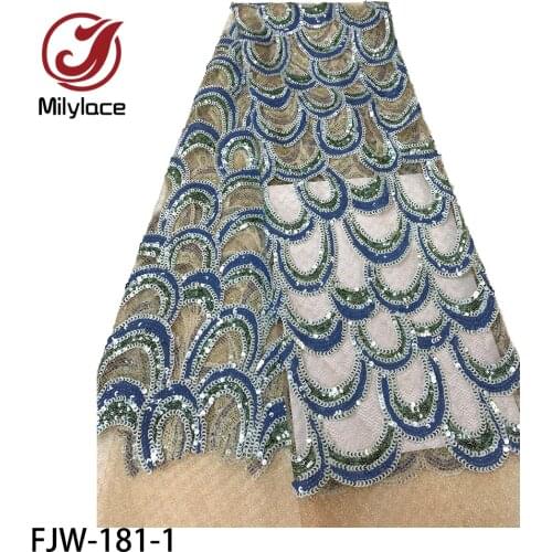 2020 High Quality French Tulle Mesh Lace Fabrics Latest African Sequins Lace Fabrics for Nigerian Wedding Party FJW-181