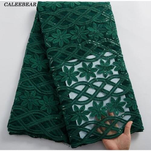2021 High Quality African Lace Fabric Green French Net Embroidery Tulle Sequin Lace Fabric For Nigeria Wedding Party Dress S2434