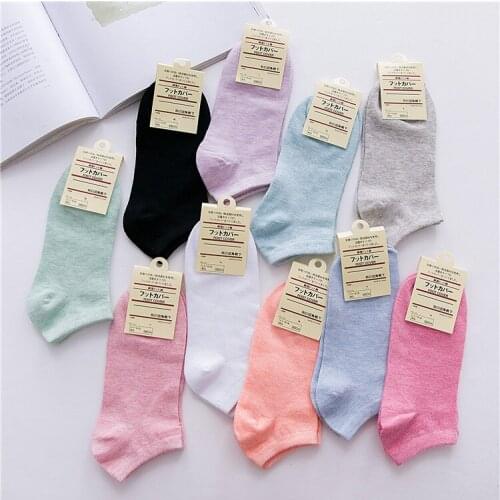 5 pairs of womens boat socks Candy-colored womens cotton socks solid color invisible shallow socks