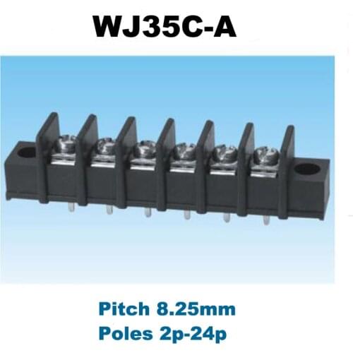 5pcs Pitch 8.25mm Barrier PCB Terminal Block Straight 2/3/4/5/6Pin morsettiera wire connectors with Screw holes 300V 20A 12AWG