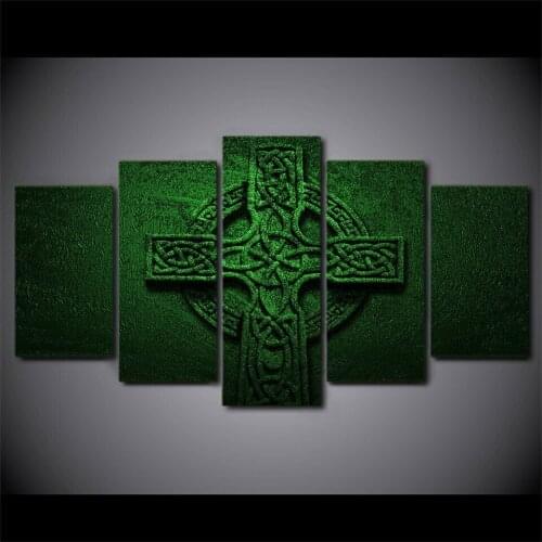 5Pcs Green Cross Jesus Christ Religion Poster Canvas Picture Print Wall Art Canvas Painting Wall Decor for Living Room No Framed