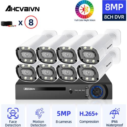 8 Channel DVR Camera Surveillance Kit 5MP Outdoor Waterproof Color Night Vision CCTV Security Surveillance Camera System Set 4K