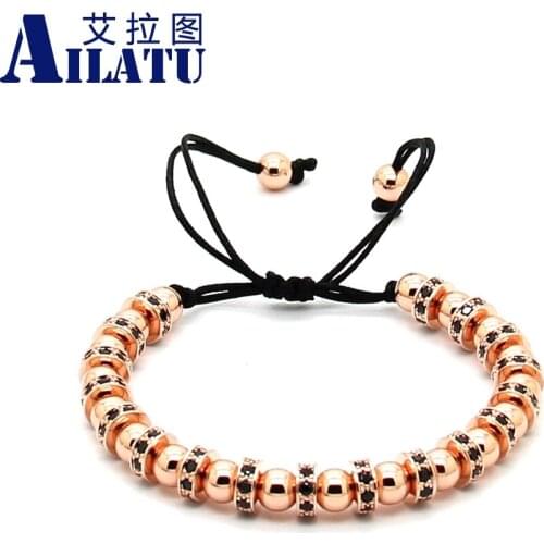 Ailatu New Fashion Fastness Micro Pave CZ Wheel Braided Macrame Bracelet Jewelry