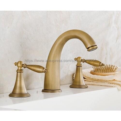 Antique Brass bathroom faucet for hot and cold Mixer tap Sink faucet Double handle 3 hole bathroom basin faucet Nnf434