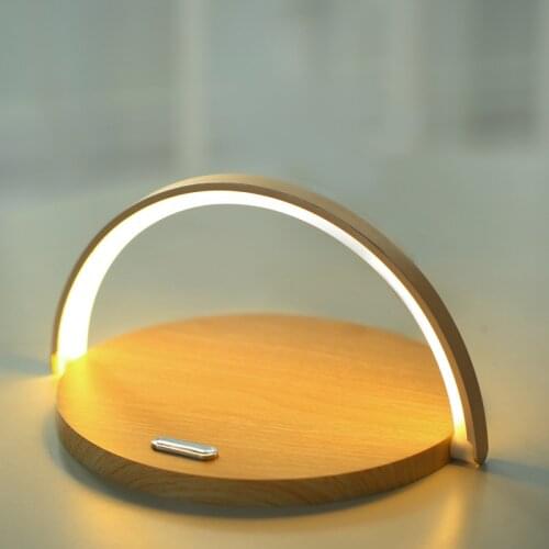 New Small Desk Lamp Wireless Charging Bedside Lamp Mobile Phone Charge Holder Wood Desk Lamp
