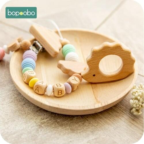 Bopoobo 1set Baby Pacifier Clip Beech Wood Beads Stars Animal Wooden Rodent Dummy Clips Chain DIY Nursing Gift Children Product