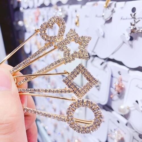 Heart Star Rhinestone Brooch Pin Glitter Geometric Lapel Pin for Women Fashion Elegant Chic Buckle Pin Clothes Decor