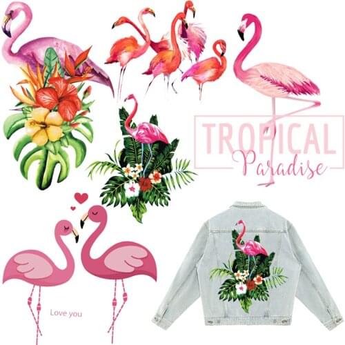 Flamingo Patches Flower Thermal Stickers on Clothes Iron-on Transfers for Clothing Thermoadhesive Patch Diy Applique for Jackets