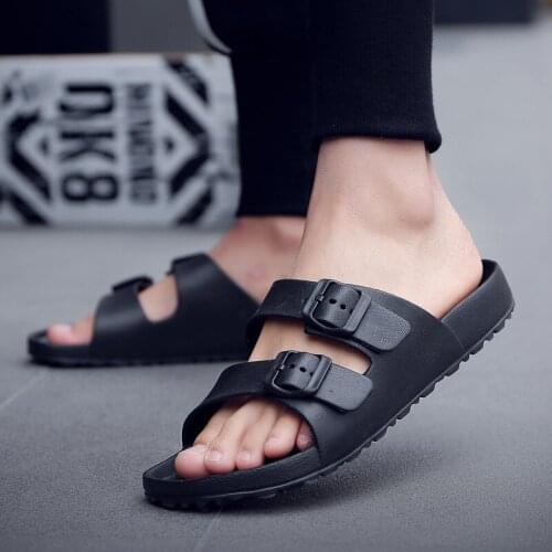 Classic Black Flat Slide Sandals with Arch Support 2 Strap Adjustable Double Buckle Slip on Slides Shoes Non-Slip Rubber Sole