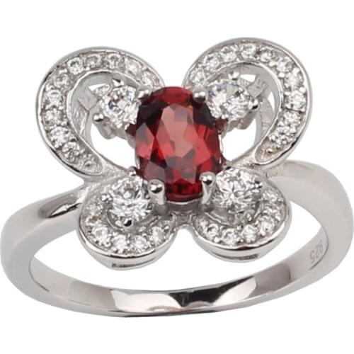 Red Garnet Ring Women 925 Sterling Silver Butterfly 5x7mm Gemstone Jewelry January Birthstone Capricorn Sign R082RGN