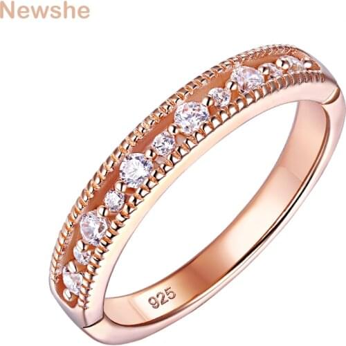 Newshe Rose Gold Color Eternity Wedding Rings For Women Solid 925 Sterling Silver Round AAAAA Zircons Promise Finger Ring BR0918