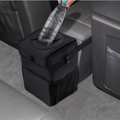 Car Trash Garbage Can Bag - 12L Large Capacity Car Trash Can Bin with Lid and Storage Pockets