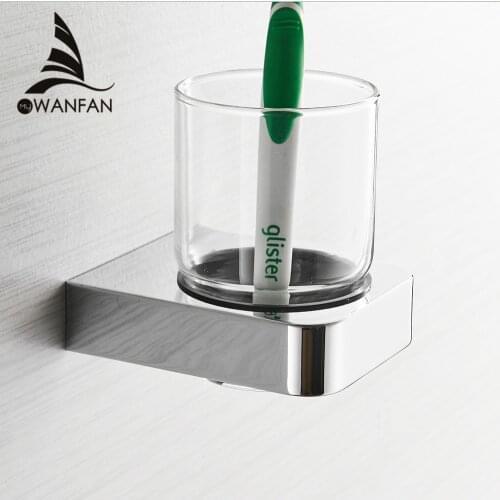 Cup & Tumbler Holders Modern Style Square Bathroom Toothbrush Holders Wall-mounted Solid Brass with Ceramic Cup For Home 5784