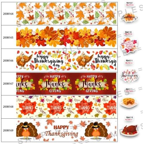 Autumn Maple Leaf Thanksgiving Printed 5 Yards Grosgrain/Satin 25mm/38mm/50mm/75mm Cartoon Princess Ribbon 30 Pcs Resins 200816