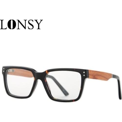 LONSY Handmade Natural Wooden Glasses Frame Women Men Retro Vintage Clear Transparent Lens Prescription Optical Eyewear